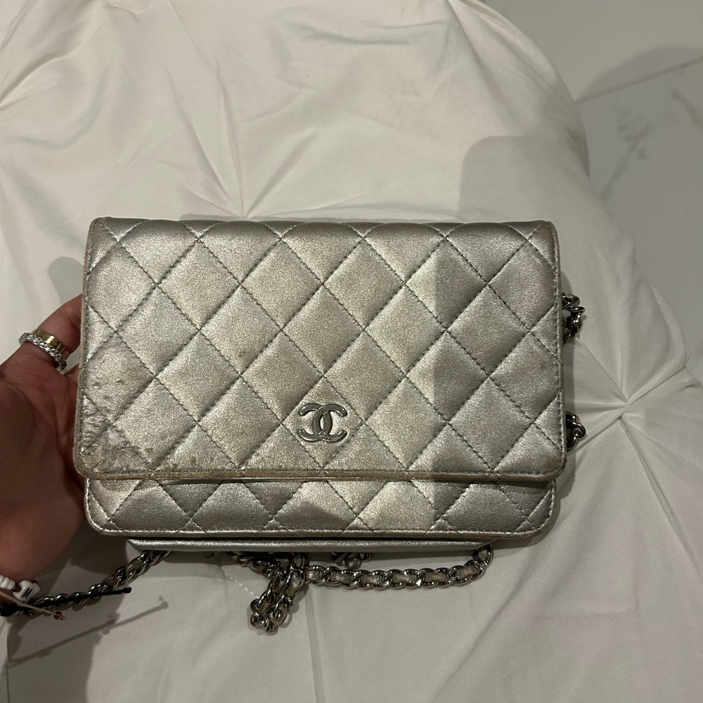 CHANEL Metallic Silver Quilted Bag